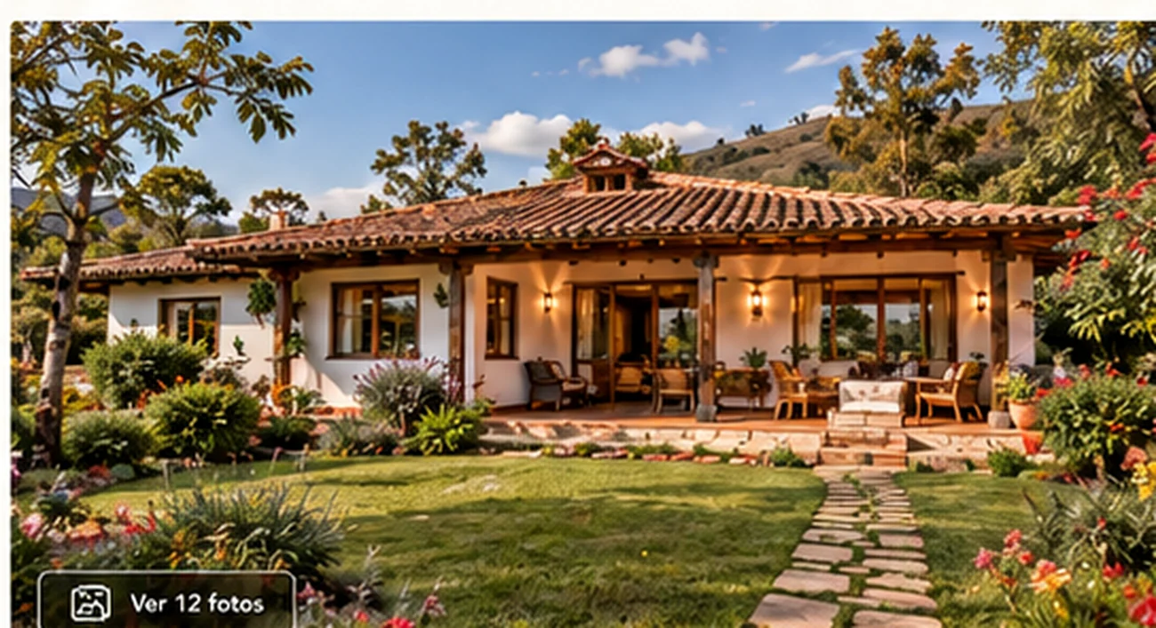 Imagen de ambientación de casa campestre entre jardines